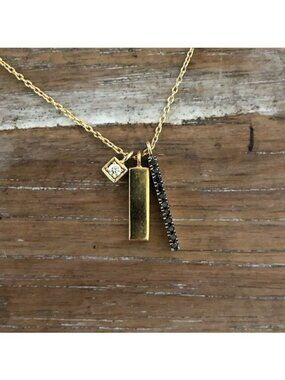 Harika NYC 14K Gold Diamond Sticks Charm Necklace Black Diamond Pave White Diamo